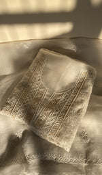 Folded white organza silk kurta, gala and neckline work