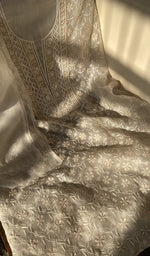White organza silk kurta, close view of the embroidery
