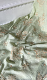close view of the fine contrast chikankari