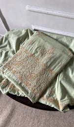 jaali and motif detail, green pure mul cotton