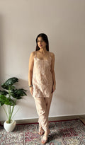 Amreena — Peach Chanderi Silk Chikankari 2 Pc Stitched Co-Ord Set