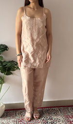 Amreena — Peach Chanderi Silk Chikankari 2 Pc Stitched Co-Ord Set — detail 11