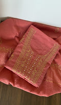 Zia M — Rust Pure Mul Chanderi Chikankari 3 Pc Unstitched Suit Set