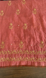 Hand embroidery on rust mul chanderi