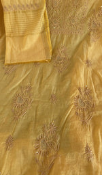 Mustard mul chanderi kurta, close view of the embroidery