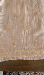 Hand embroidery on beige mul chanderi
