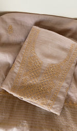 Folded beige mul chanderi kurta, second view