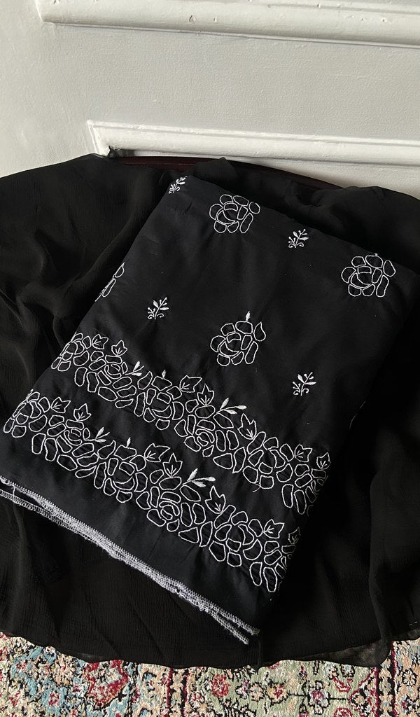 black cotton chikankari suit set, folded