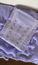 Folded lavender cotton kurta, gala and neckline work