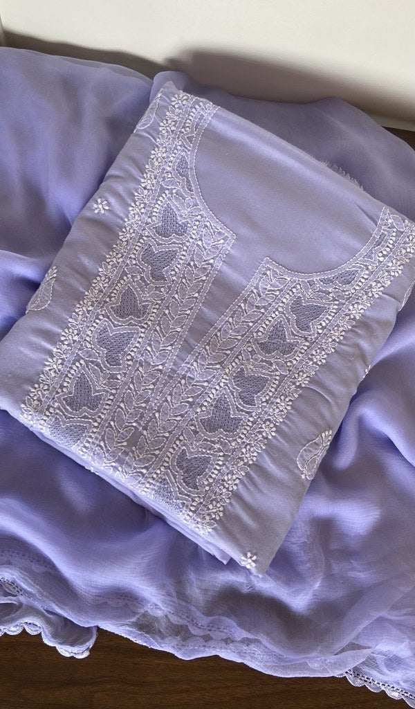Asiya — Lavender Cotton Chikankari 3 Pc Unstitched Suit Set
