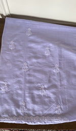 Hand embroidery on lavender cotton