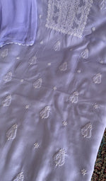 Fine chikankari with haath ki jaali on the lavender cotton
