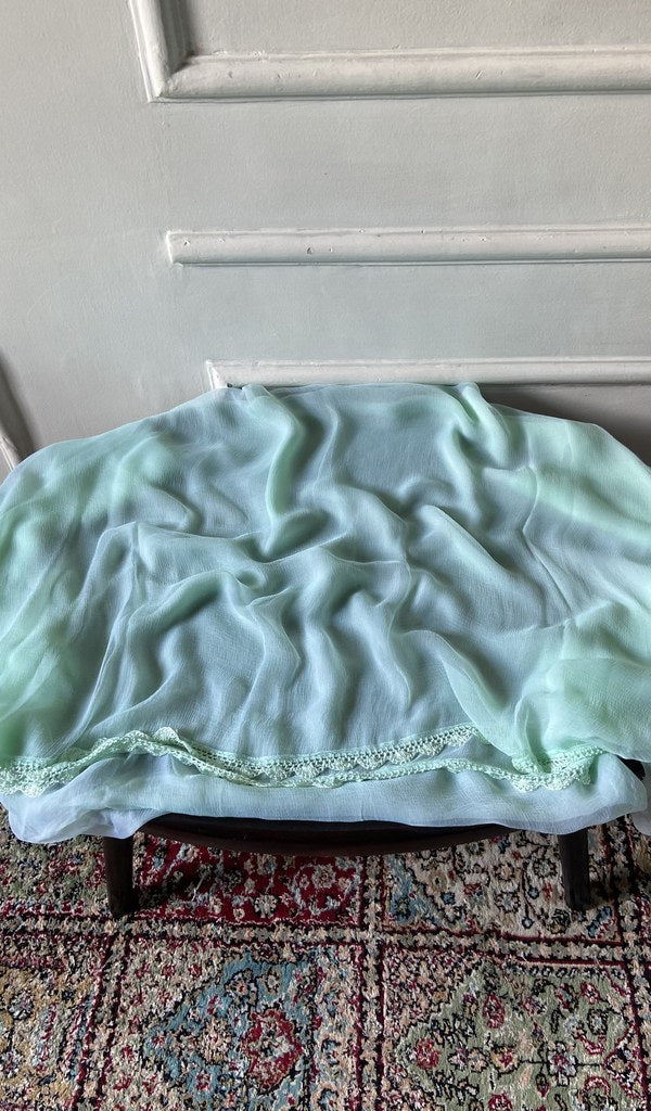 Chikankari across the body of the mint kurta piece