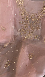 Stitch detail on the dusty rose organza silk kurta