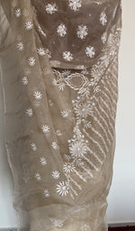 Embroidery on the beige saree, close view