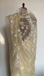 Butter yellow organza silk saree, lower half