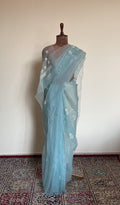 Jalila — Sky Blue Pure Organza Silk Chikankari Saree