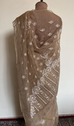 Camel beige organza silk saree, lower half