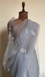 Powder blue saree on the mannequin, close view