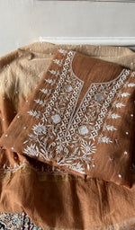 Load image into Gallery viewer, Rust mul chanderi kurta piece folded, badla and mukaish work in view