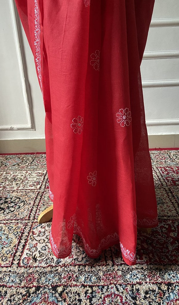 Pallu folded over the shoulder, work visible