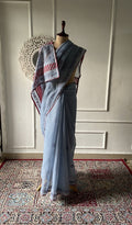 Yasmin Grey Blue Cotton Voile Chikankari Saree