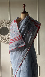 Load image into Gallery viewer, Border detail on the grey cotton voile saree