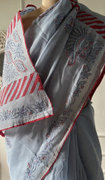 Load image into Gallery viewer, Chikankari on the pallu, seen close