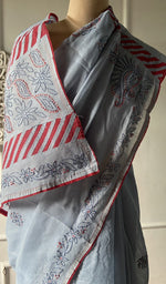 Load image into Gallery viewer, Grey saree draped to show the fall of the fabric