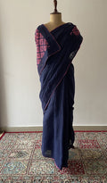 Yasmin — Navy Cotton Voile Chikankari Saree — Red print