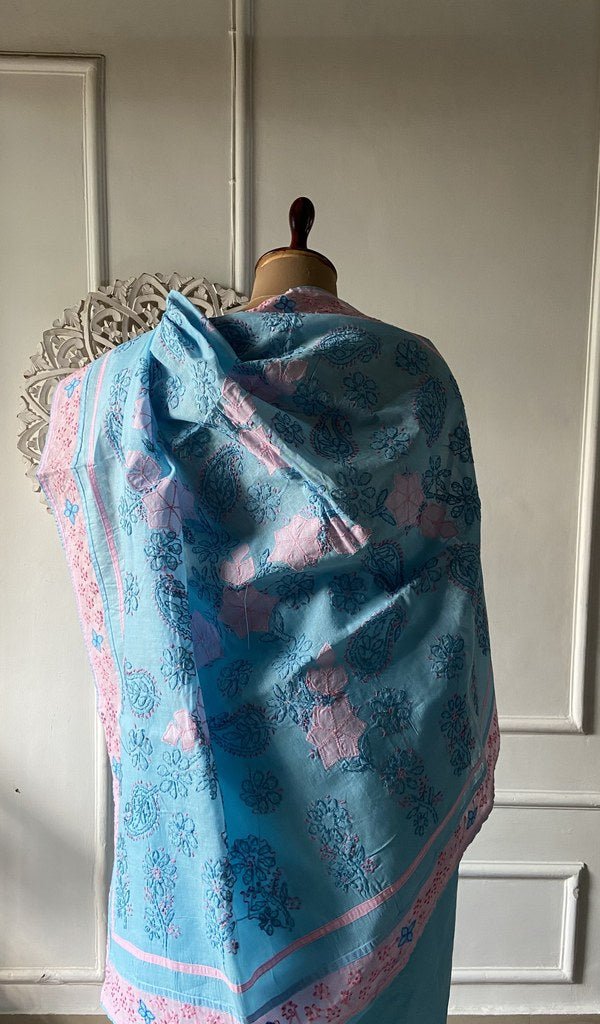Pallu folded over the shoulder, work visible