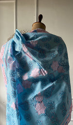 Load image into Gallery viewer, Body of the sky blue saree, chikankari across the ground