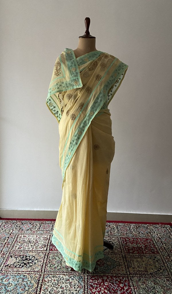 Dua — Pale Yellow Cotton Voile Chikankari Saree