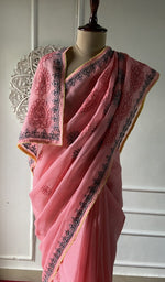 Load image into Gallery viewer, Pink cotton voile saree, full length on the mannequin