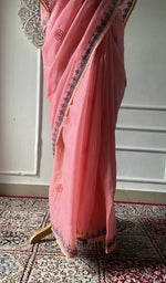 Load image into Gallery viewer, Pink saree draped to show the fall of the fabric