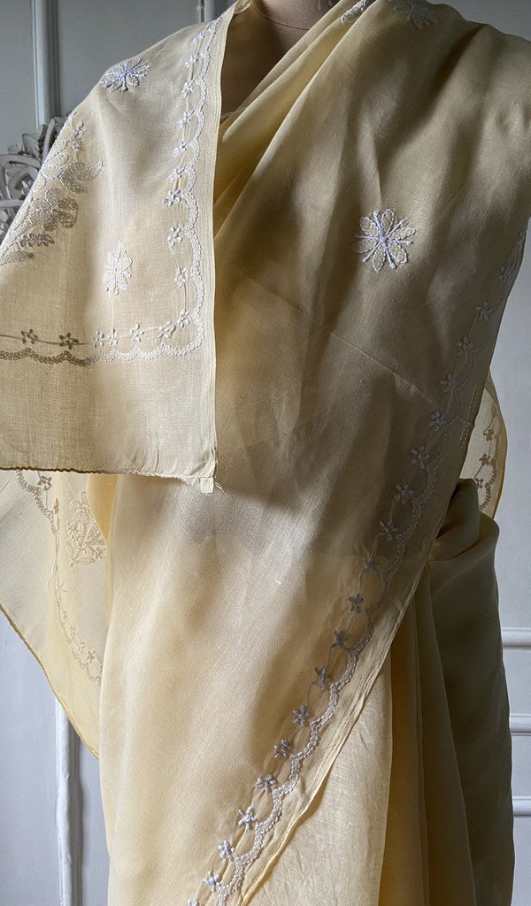 Chikankari on the pallu, seen close
