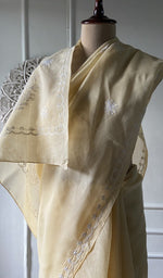Load image into Gallery viewer, Chikankari and border together on the pale yellow saree