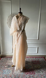 Load image into Gallery viewer, Ivory cotton voile chikankari saree draped on the mannequin