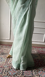 Load image into Gallery viewer, Border detail on the sea green cotton voile saree