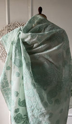 Load image into Gallery viewer, Chikankari and border together on the sea green saree