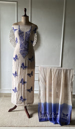 off white pure mul chanderi chikankari set on the mannequin with the dupatta