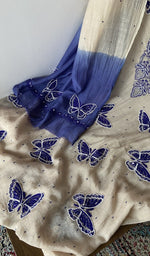 Gala and front placket, fine chikankari with butterfly motifs highlighted