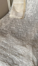 White mul chanderi kurta, close view of the embroidery