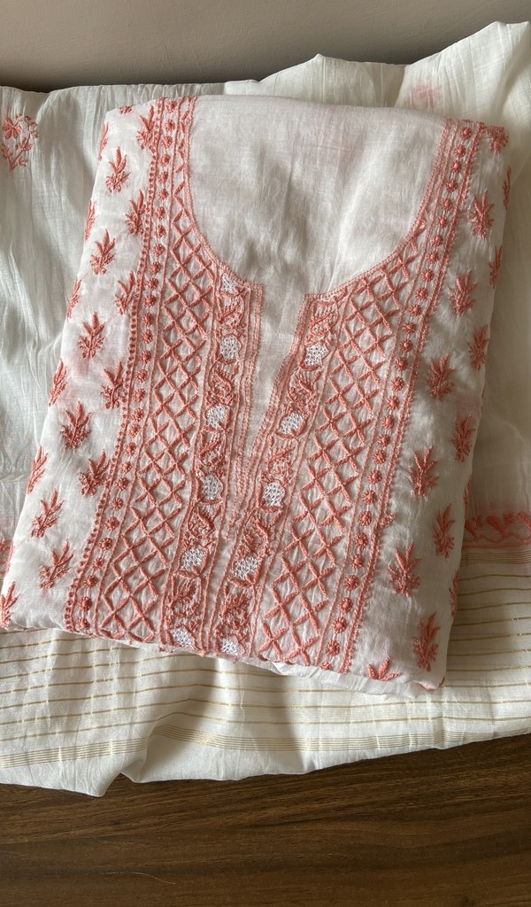 Folded white mul chanderi kurta, front view