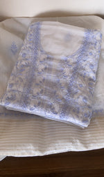 Folded powder blue mul chanderi kurta, gala and neckline work