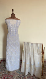 Powder blue mul chanderi set on the mannequin with its dupatta