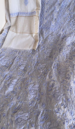 Powder blue mul chanderi kurta, close view of the embroidery