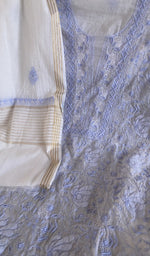 Stitch detail on the powder blue mul chanderi kurta