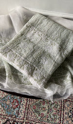 off white pure organza silk chikankari suit set, folded