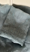 Mahrukh — Sky Blue Pure Organza Silk Chikankari 2 Pc Unstitched Suit Set